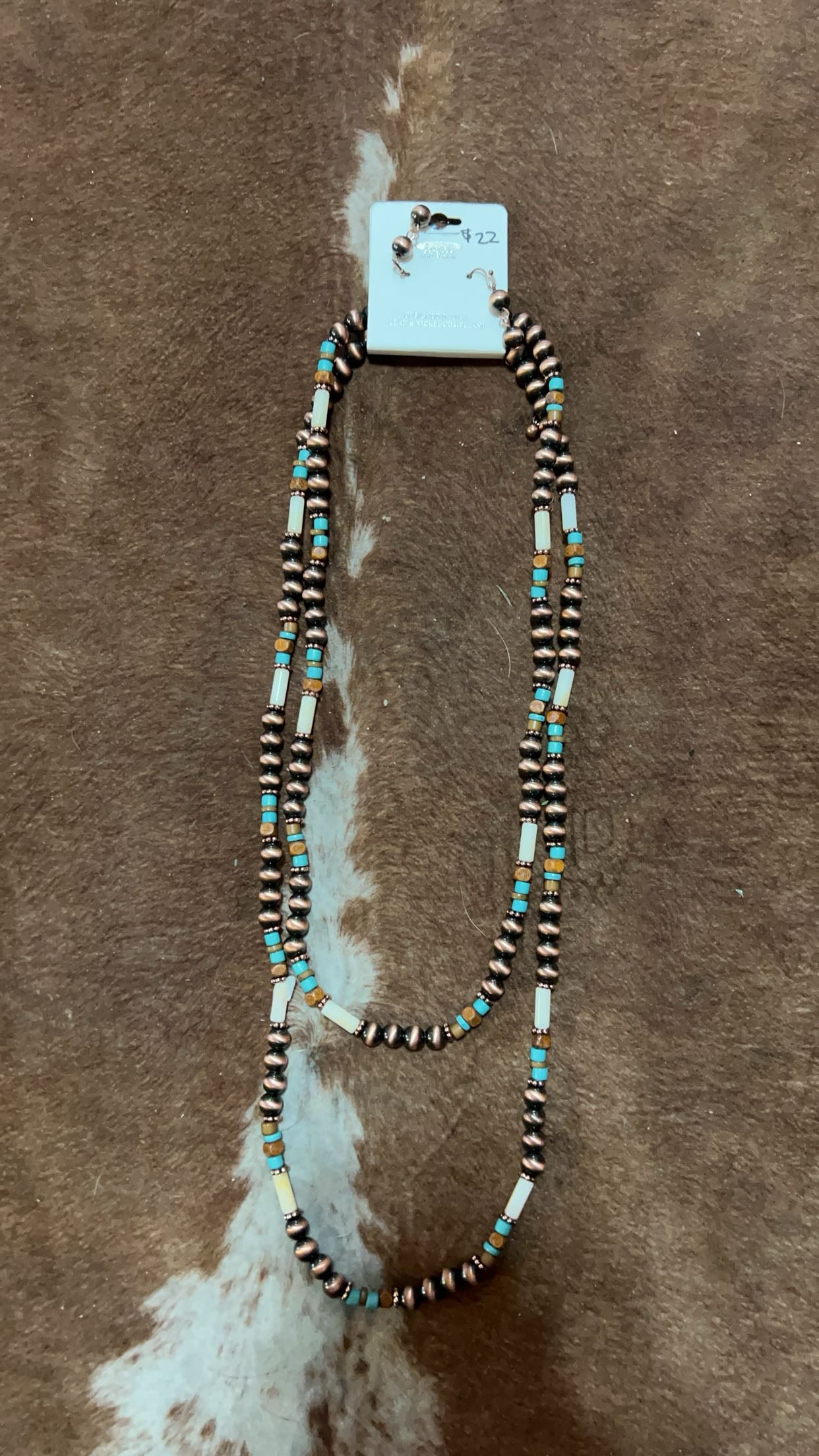 Turquoise and silver pearl necklace