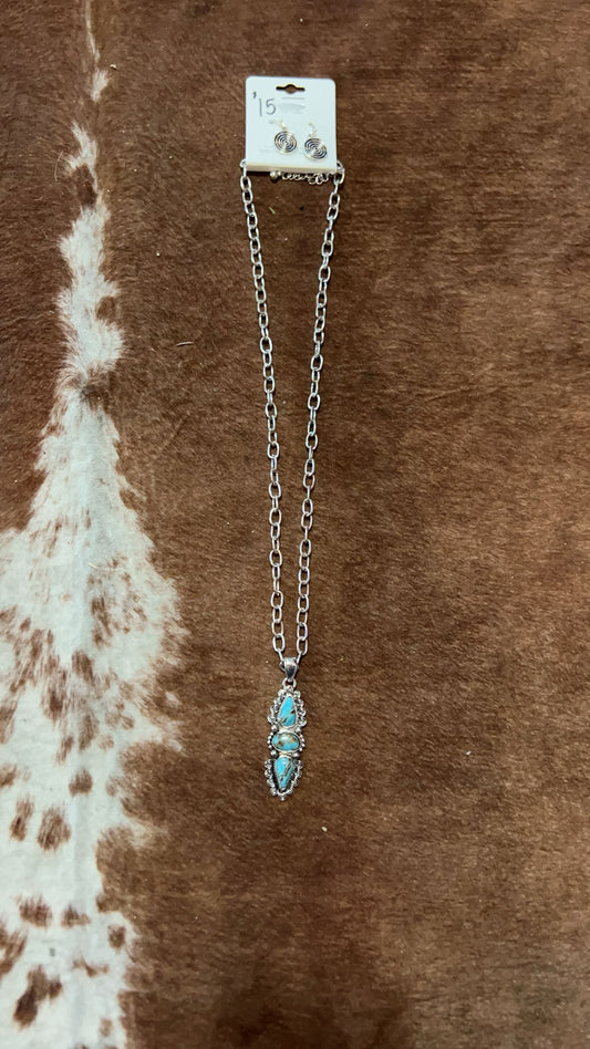 Turquoise sun spirit point necklace and earrings set