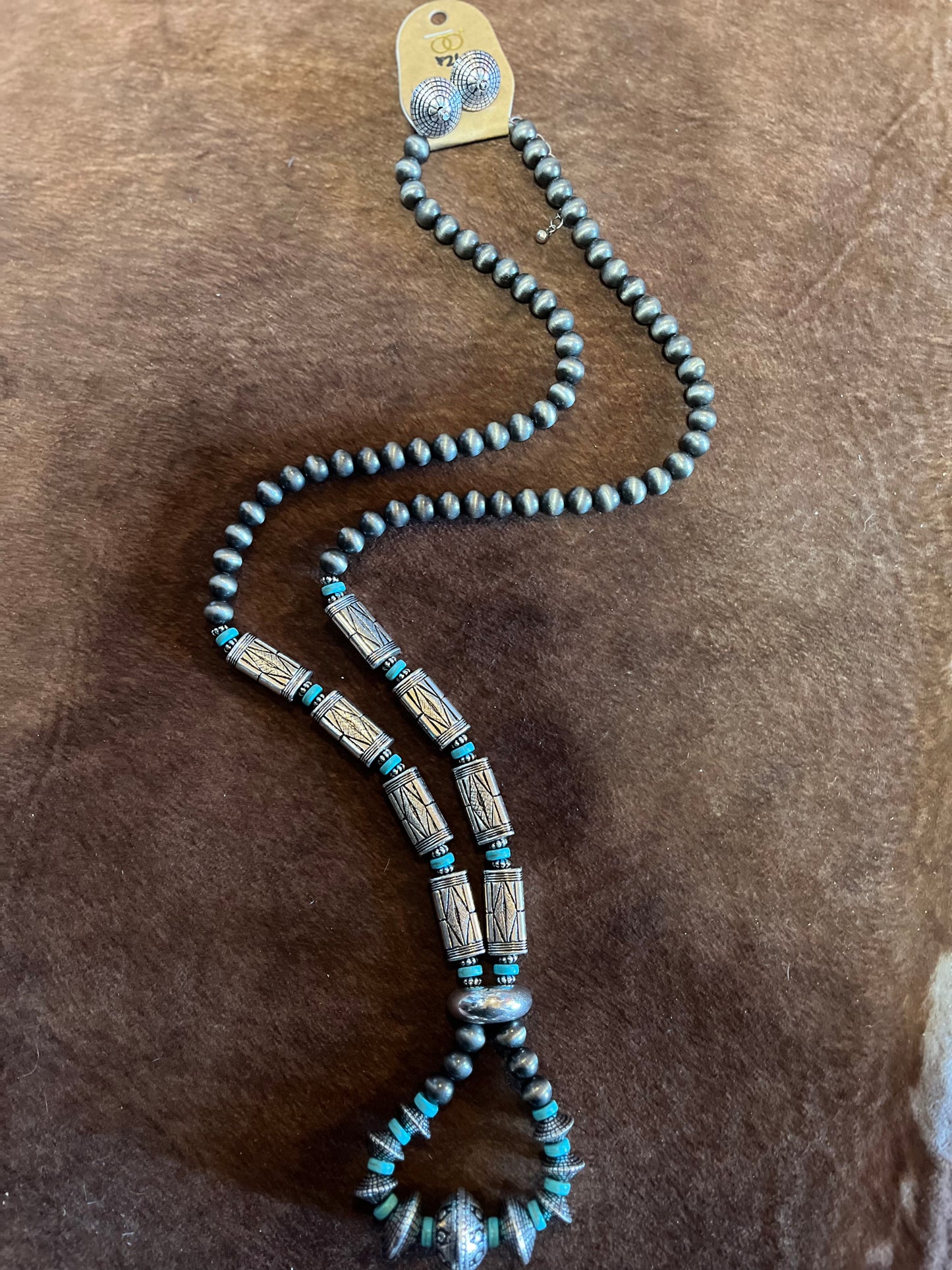 Silver & Turquoise Western Loop Necklace & Earring Set