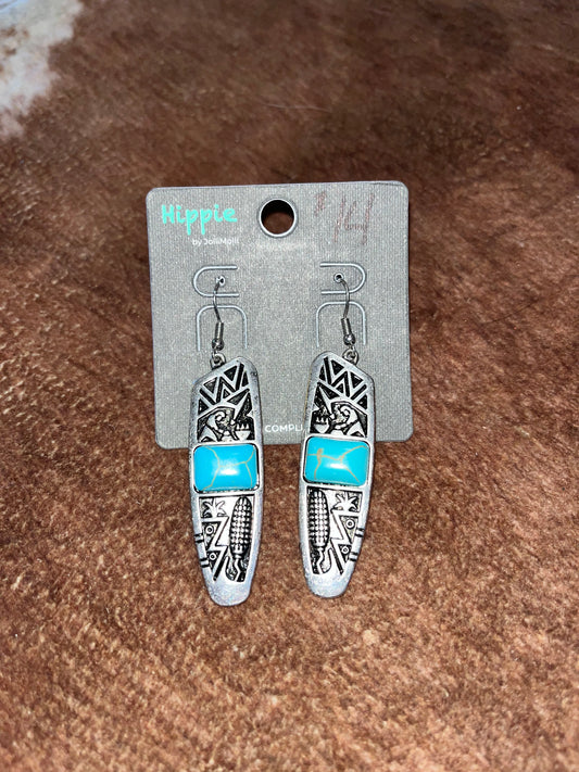 Turquoise & Silver Aztec Earring Set