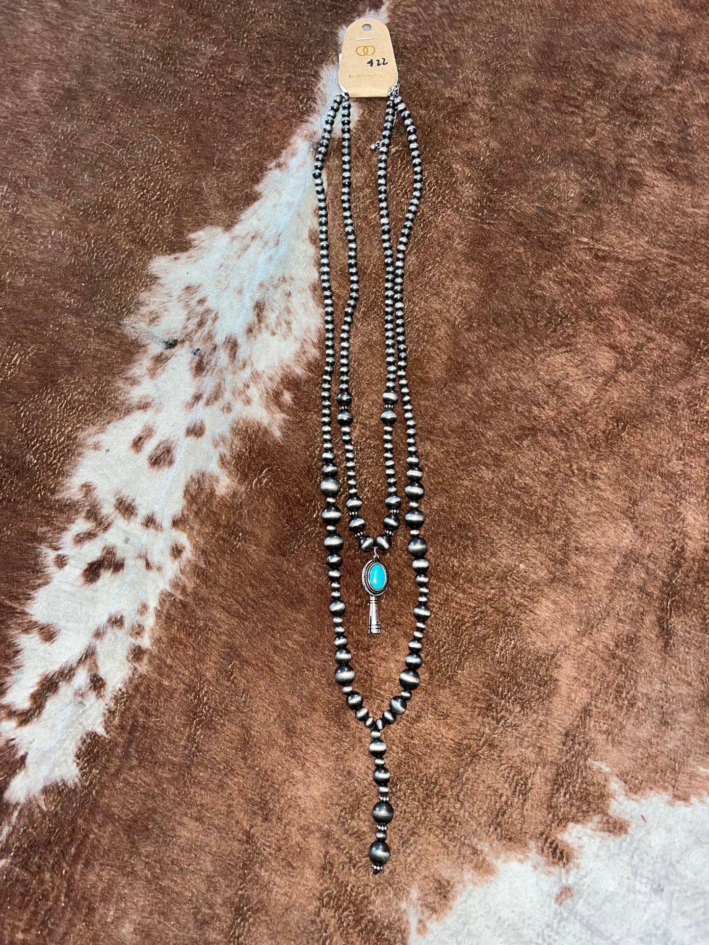 Layered Silver Navajo & Pearl Squash Drop Pendant Necklace