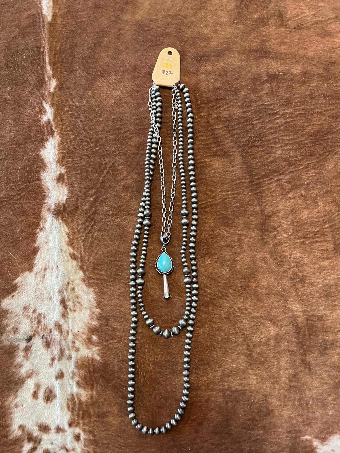 Layered Silver Navajo Pearl Chain with Squash Pendant Necklace