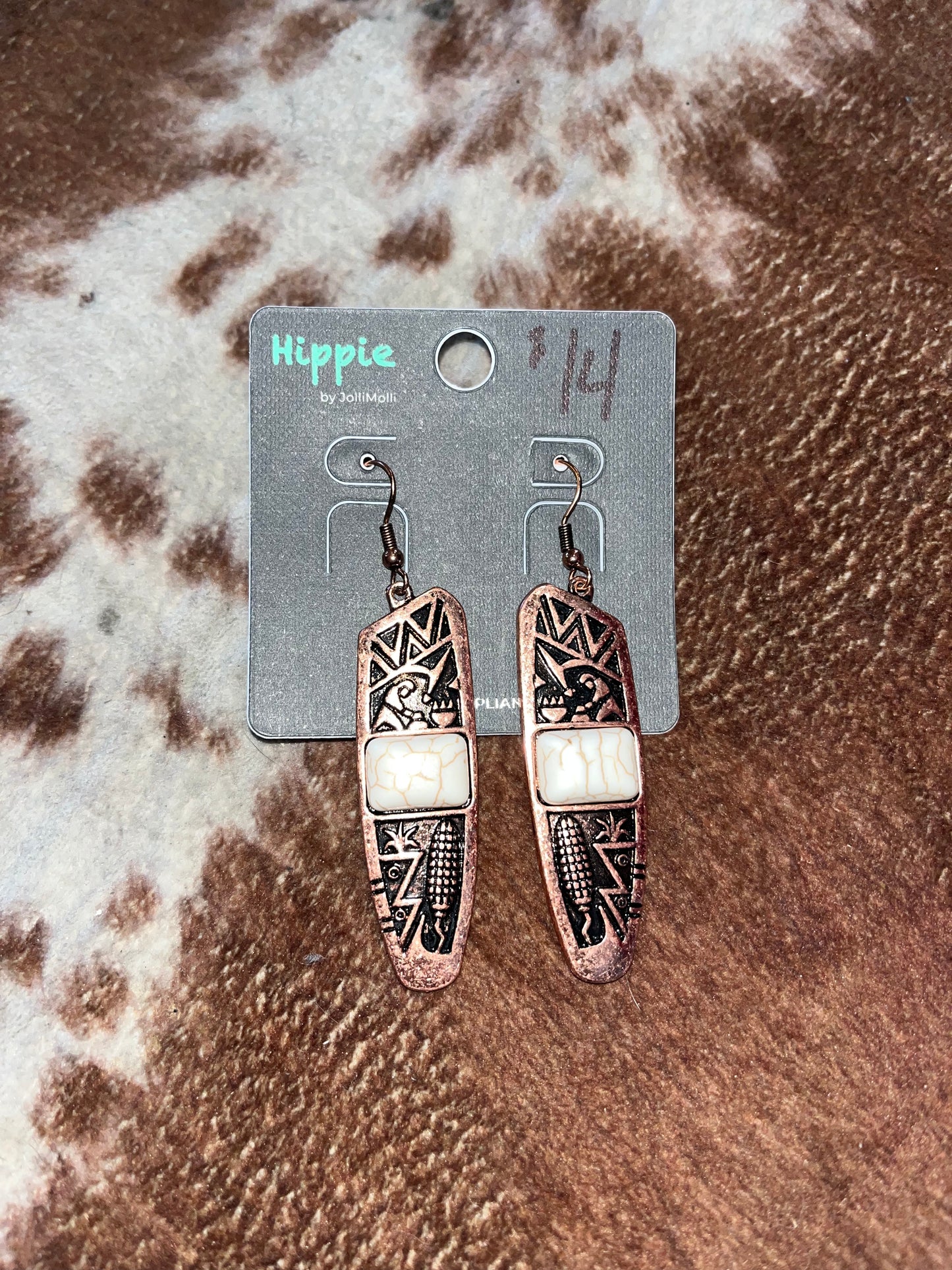 White & Copper Aztec Earring Set