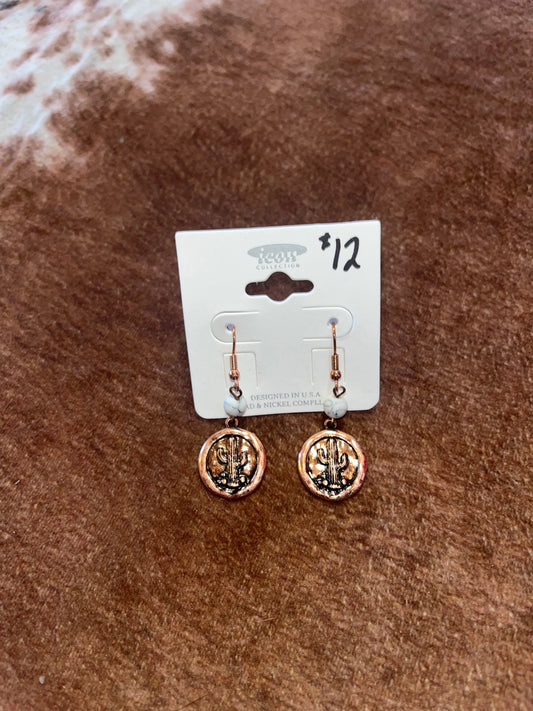 Howlite Bead & Copper Cactus Disk Earring Set