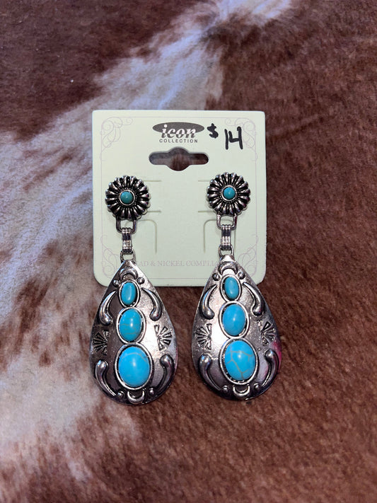 Turquoise & Silver Teardrop Earring Set