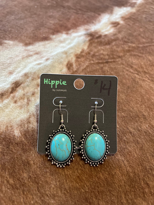 Turquoise Oval Disk Earring Set