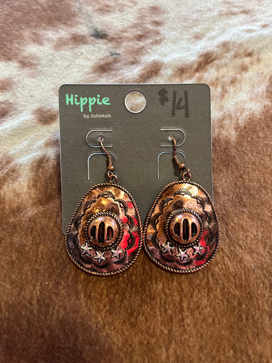 Coppertone Cowgirl Hat Earring Set