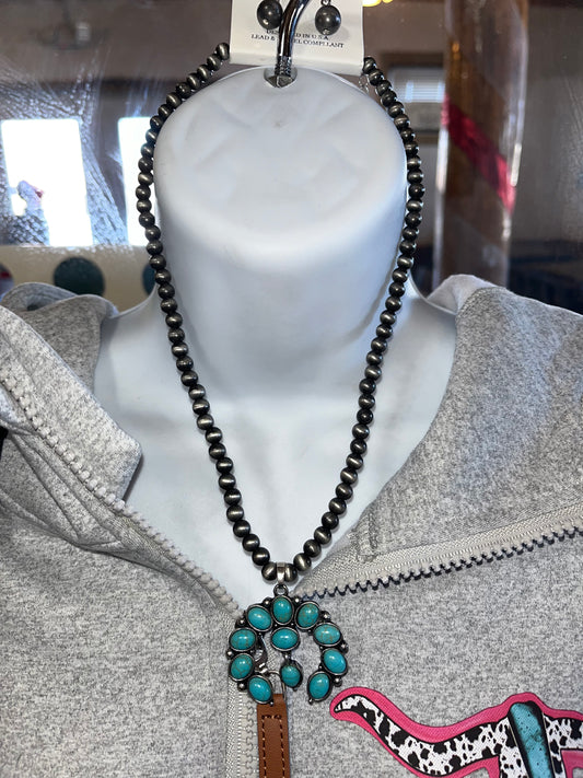 Turquoise & Silver Navajo Pearl Necklace & Earring Set