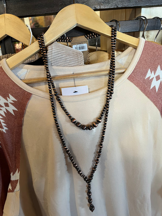 Layered Copper Pearl Drop Necklace