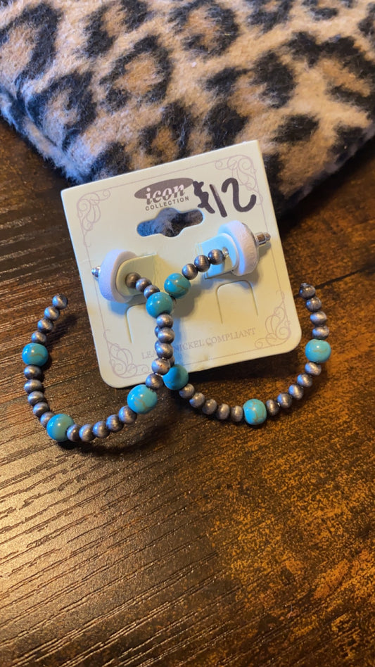 Navajo and Turquoise beaded hoops