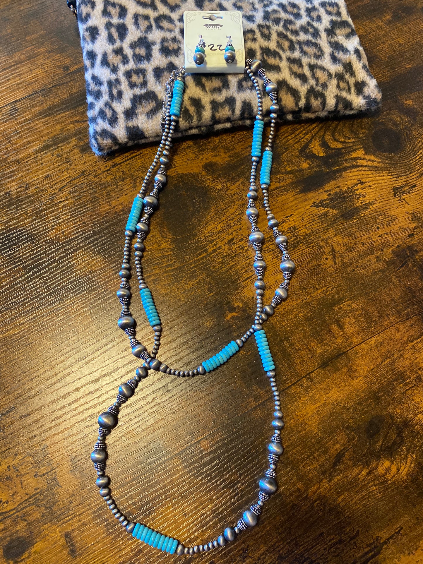 Long Navajo & Turquoise layered Necklace